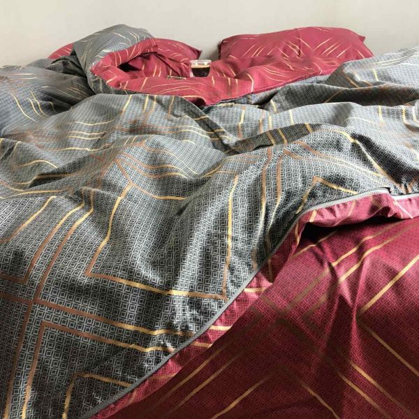 Семейный комплект постельного белья, CT Сатин-Люкс. Charles Grey-Red