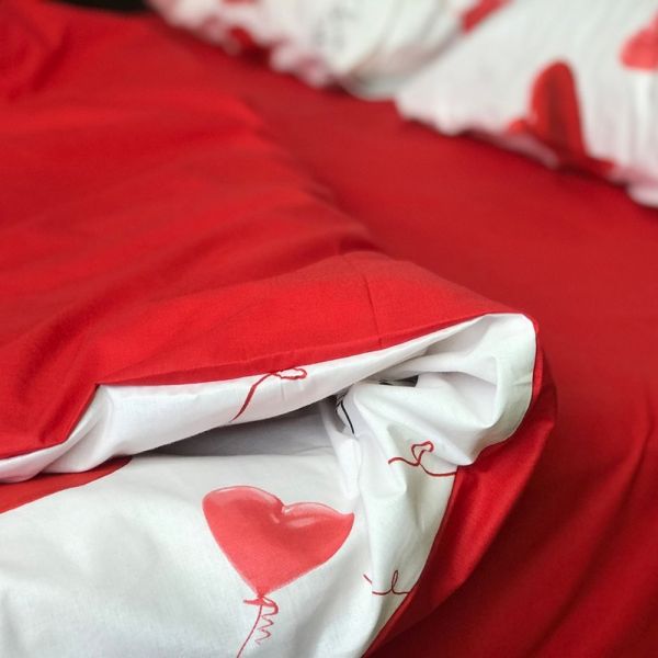 Двойной комплект постельного белья, CT Ранфорс с принтом. Heart-Balls Red