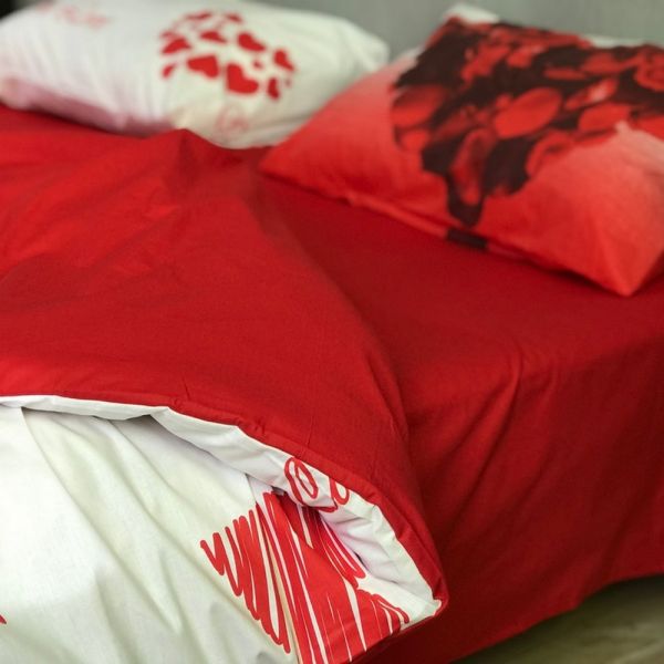 Полуторный комплект постельного белья, CT Ранфорс с принтом. Red Petals