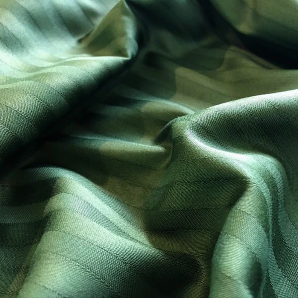 Семейный комплект постельного белья CT Stripe Satin TR (Страйп Сатин) тёмно зелёный