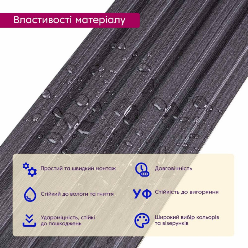 Рейка декоративная WPC стеновая графит 3000х150х9мм SW-00001871