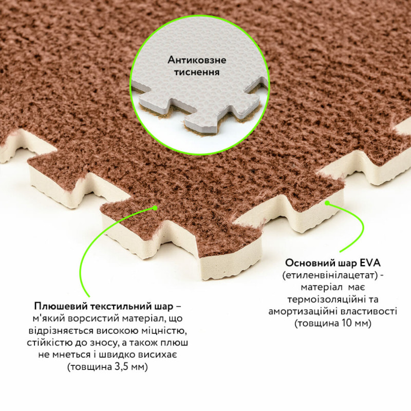 Пол-пазл плюшевый КОРИЧНЕВЫЙ 30*30*1cm (D) SW-00002082