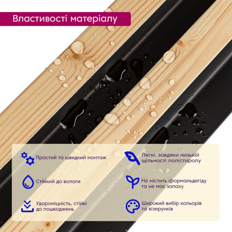 Рейка декоративная PS сосна з графитом 2900х120х20мм SW-00002146
